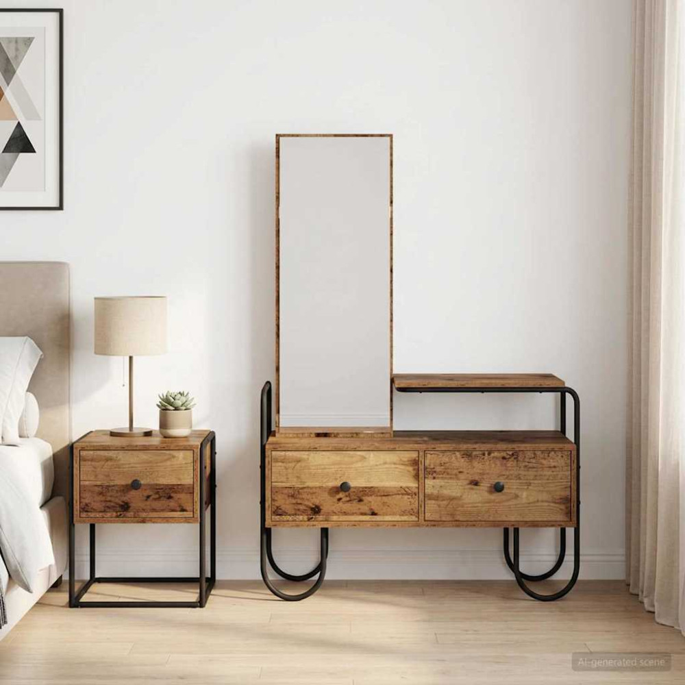 Produktbild för Smyckebord Gammalt trä 100 x 36,5 x 136 cm Konstruerat trä