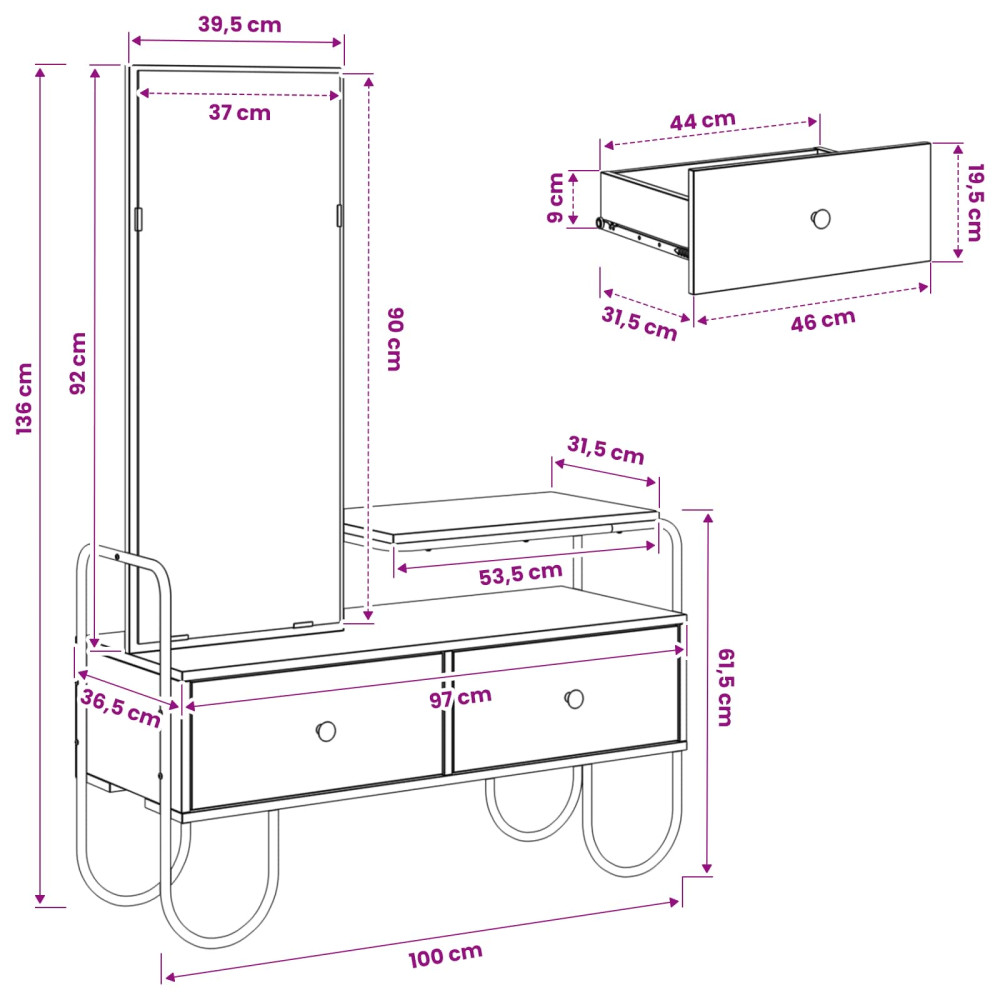 Produktbild för Smyckebord Artisan-ek 100 x 36,5 x 136 cm Konstruerat trä