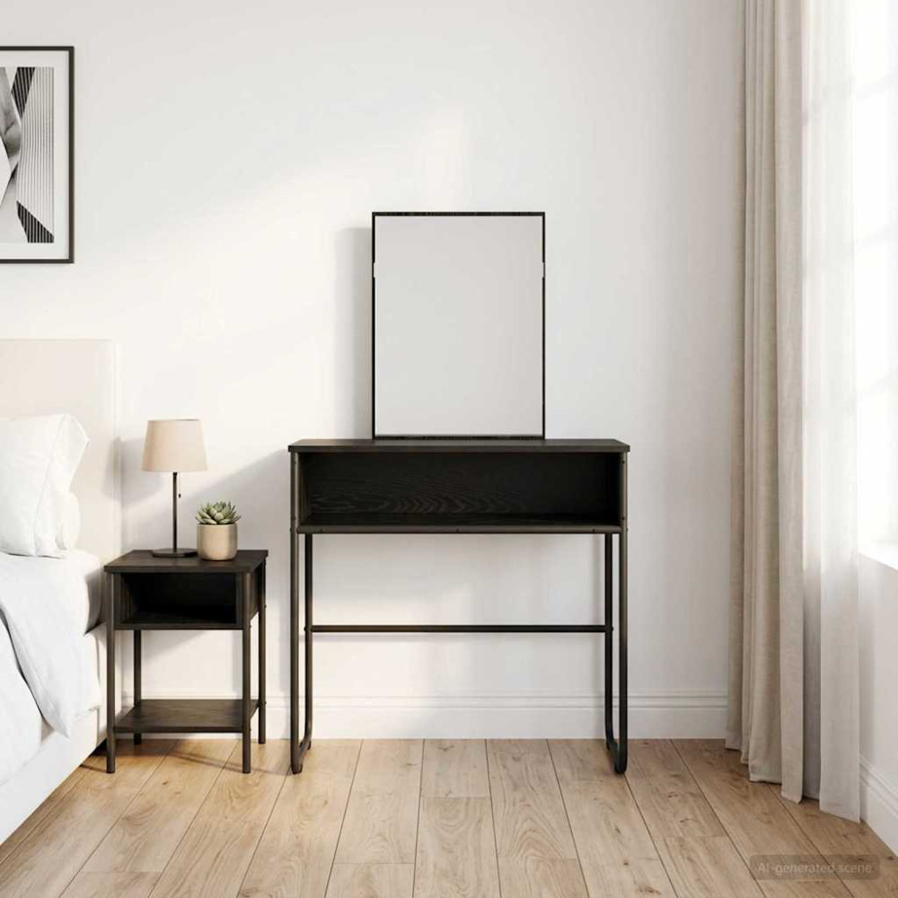 Produktbild för Smyckebord med hylla med lagring Svart ek Konstruerat trä