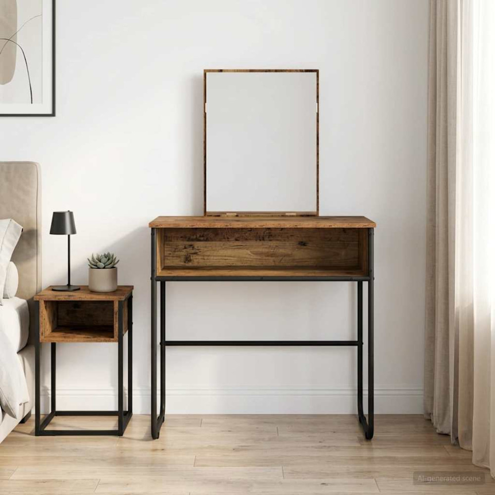Produktbild för Smyckebord med hylla med lagring Gammalt trä Konstruerat trä