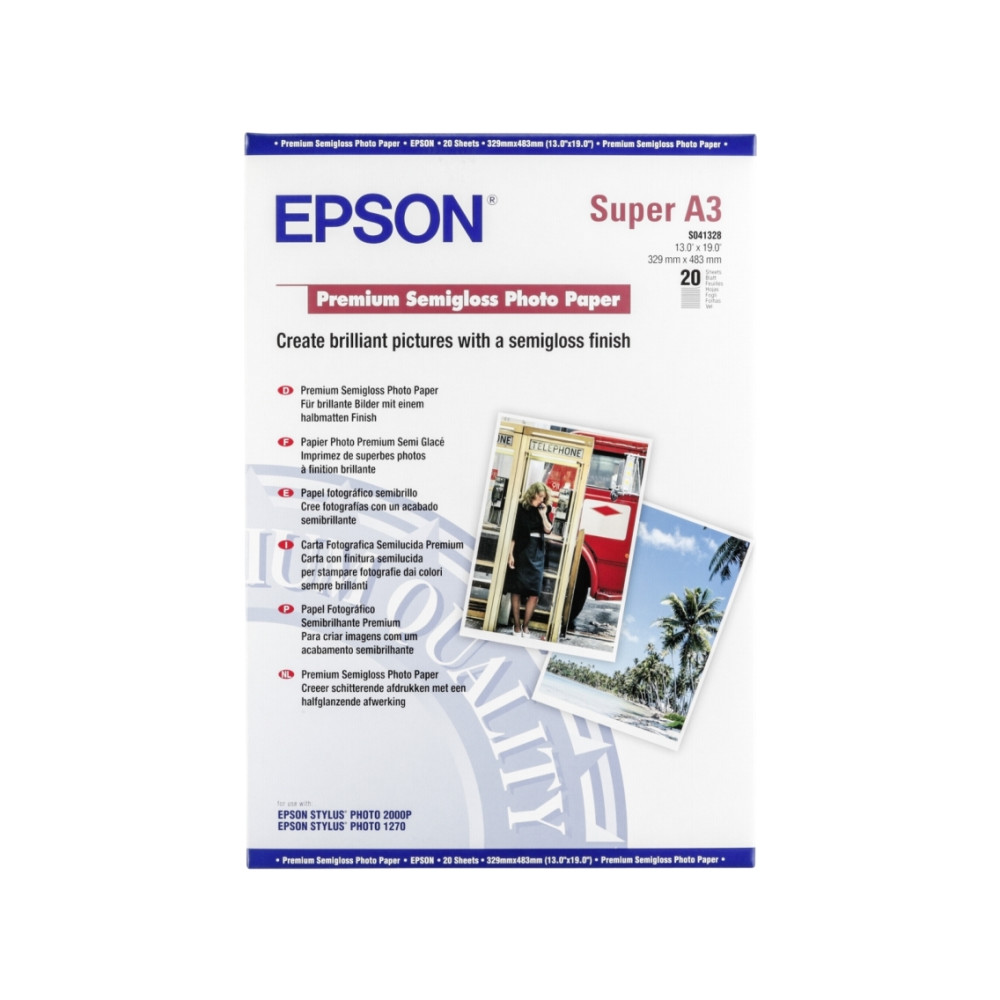 Produktbild för Epson Premium Semigloss Photo Paper - fotopapper - halvblank - 20 ark - A3 Plus