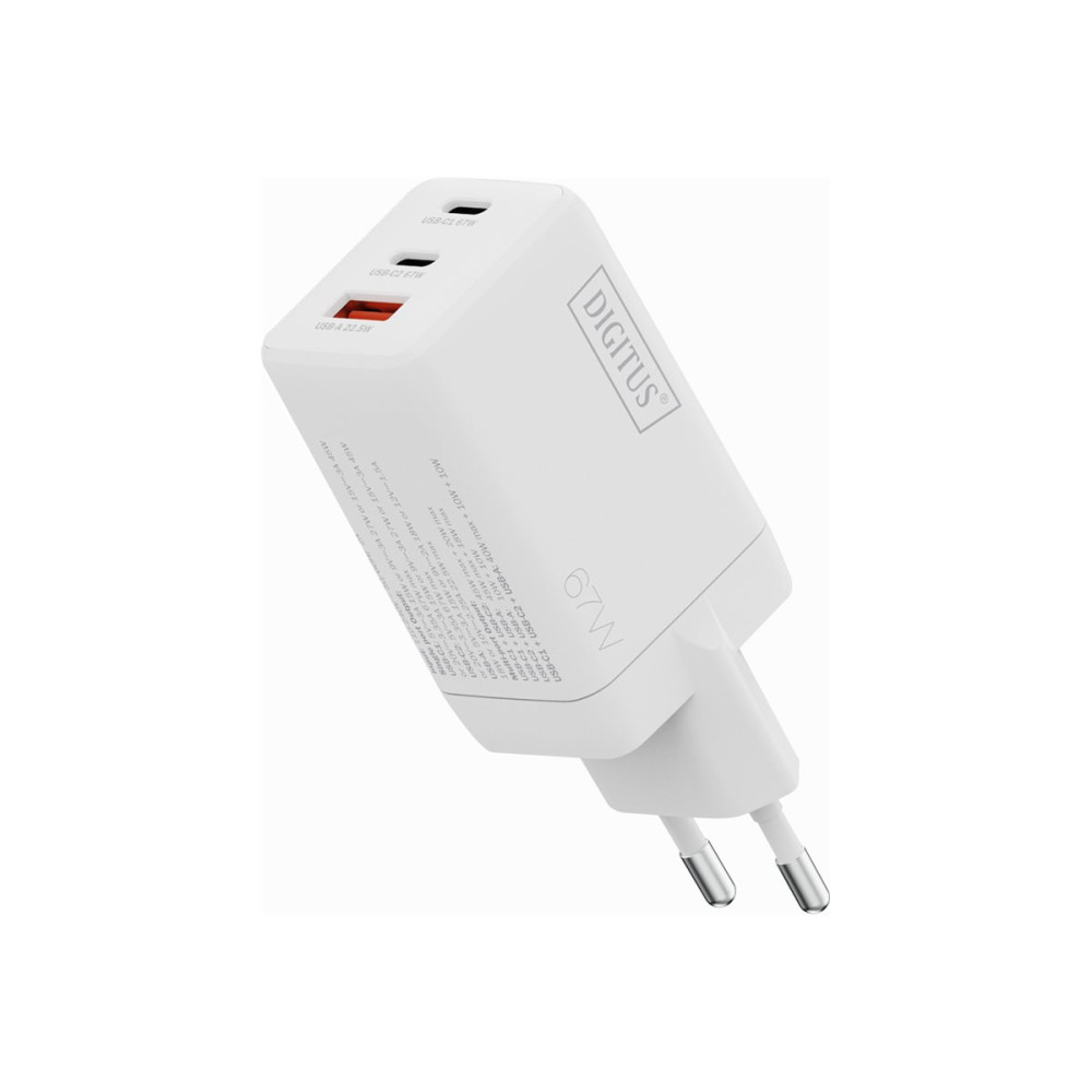 Produktbild för Digitus strömadapter - GaN - 2 x USB-C, USB - 67 Watt