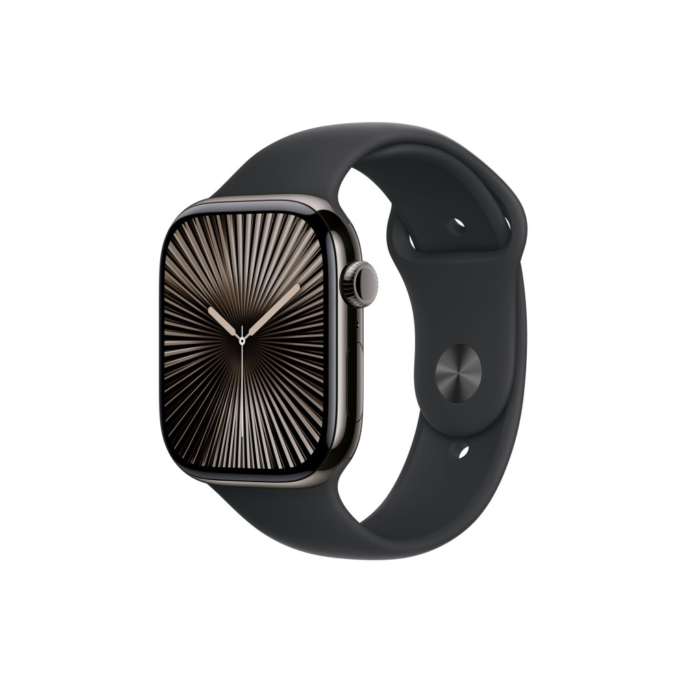 Produktbild för Apple Watch Series 10 (GPS + Cellular) - skiffer titan - smart klocka med sportband - svart - 64 GB