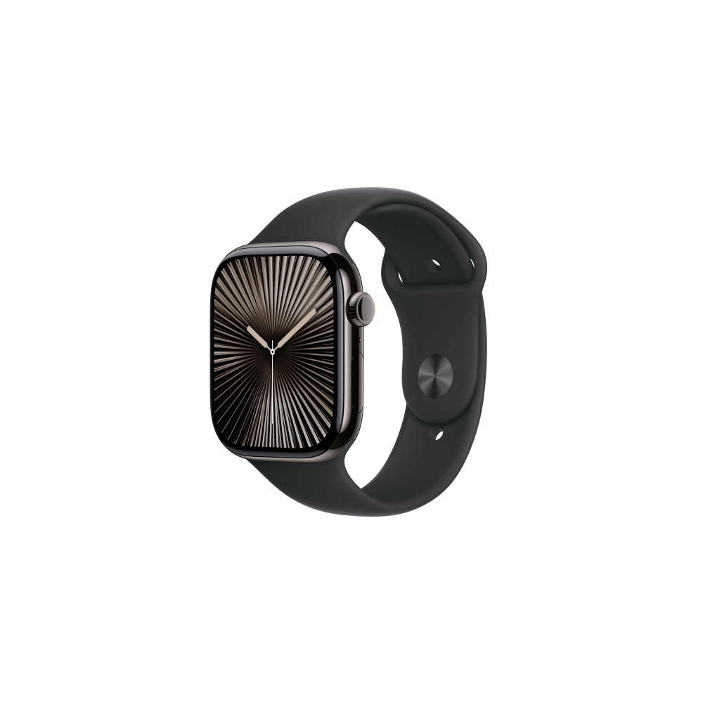 Produktbild för Apple Watch Series 10 (GPS + Cellular) - skiffer titan - smart klocka med sportband - svart - 64 GB