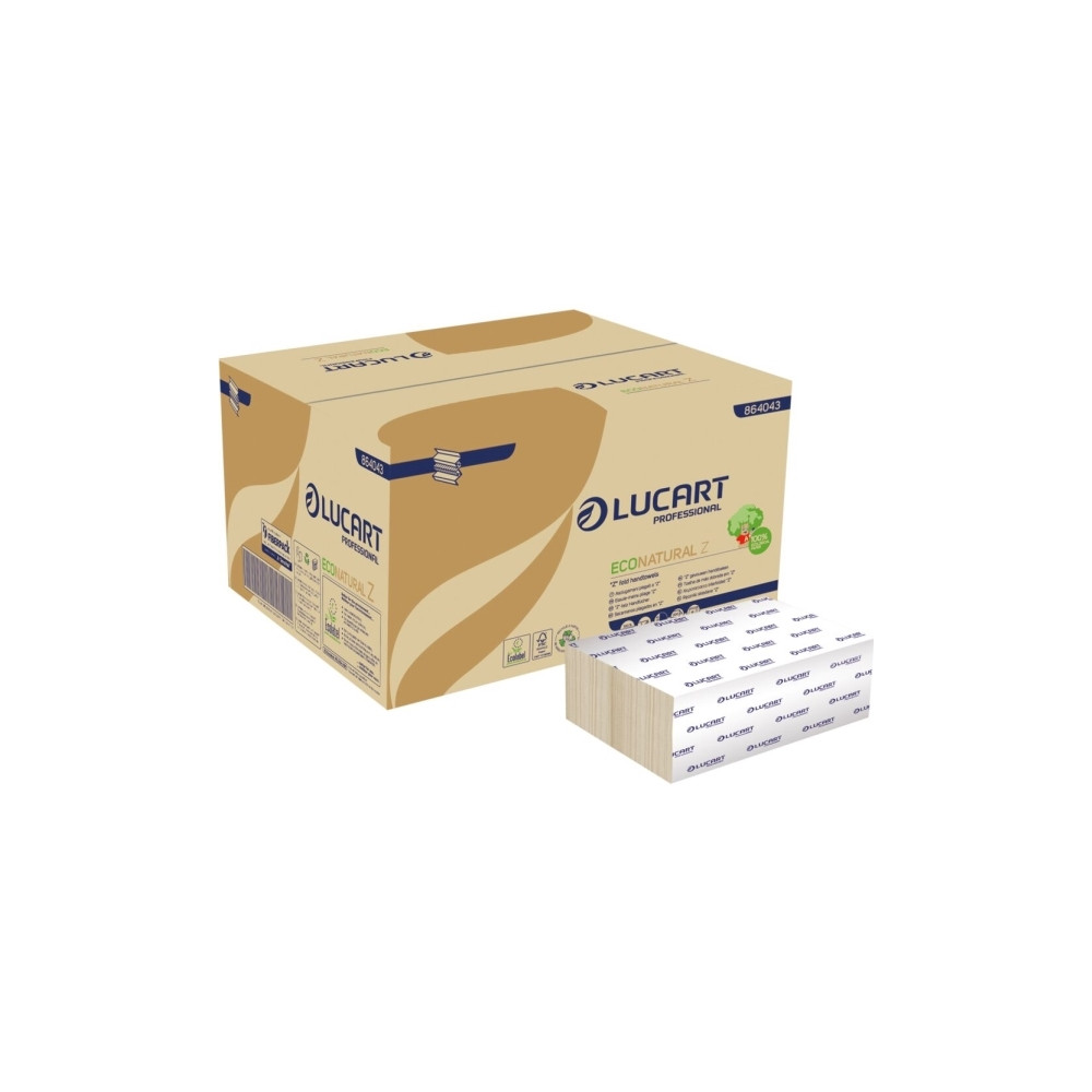 Produktbild för Handdukar, Lucart T3 Natural, 2-lagers, Z-vikt, 24x22,5 cm,...