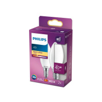 Produktbild för Philips - LED-glödlampa - form: B35 - glaserad finish - E14 - 4.3 W - varmt vitt ljus - 2700 K (paket om 2)