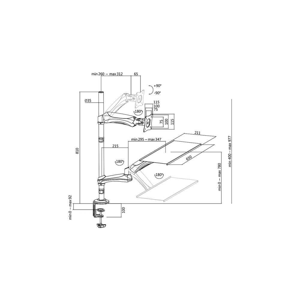 Produktbild för LogiLink Sit-Stand Workstation monteringssats - justerbar arm - för bildskärm/tangentbord