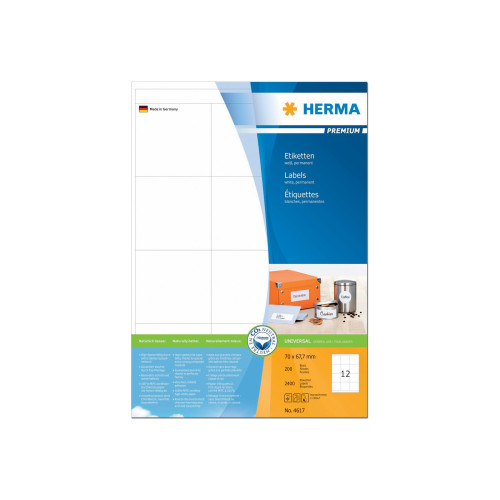 HERMA HERMA Premium - laminerade etiketter - matt - 2400 etikett (er) - 70 x 67.7 mm