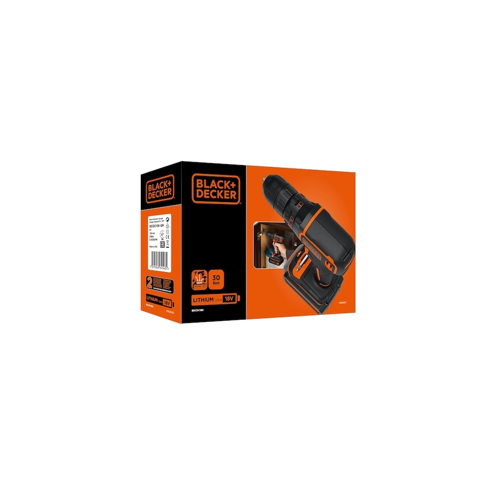 Produktbild för Black & Decker BDCDC18-QW, Borr med pistolgrepp, Svart, Oran...