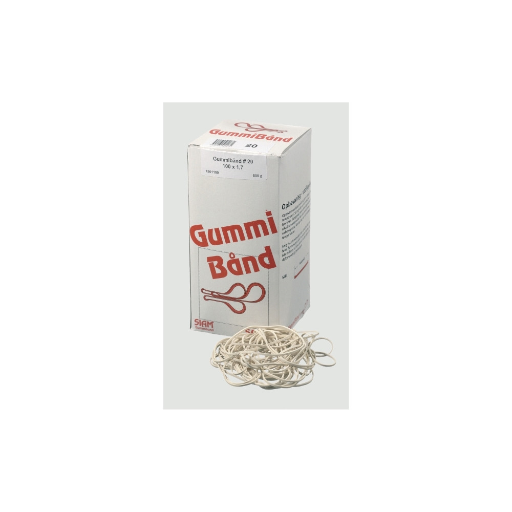 Produktbild för Gummiband 80 % rågummi, BxL: 1,7 x 100 mm, 500 g, vit, förpa...
