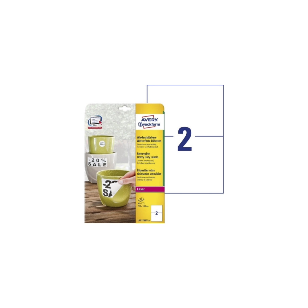 Produktbild för Avery Zweckform - vattentåliga etiketter - matt - 40 etikett (er) - 210 x 148 mm