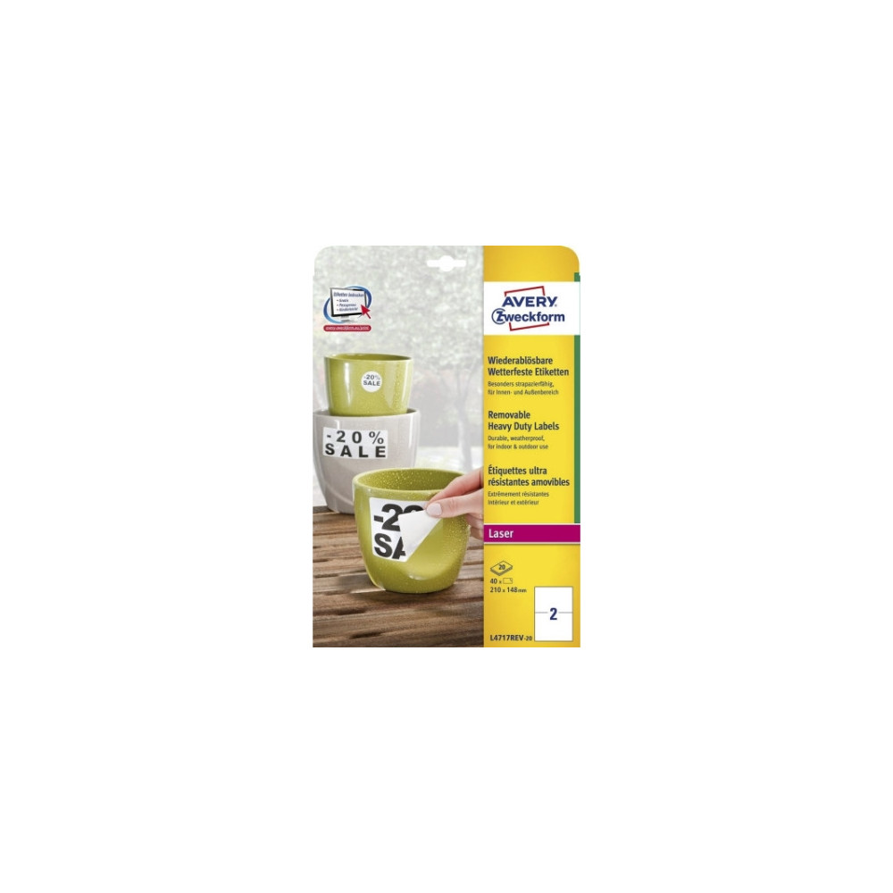 Produktbild för Avery Zweckform - vattentåliga etiketter - matt - 40 etikett (er) - 210 x 148 mm