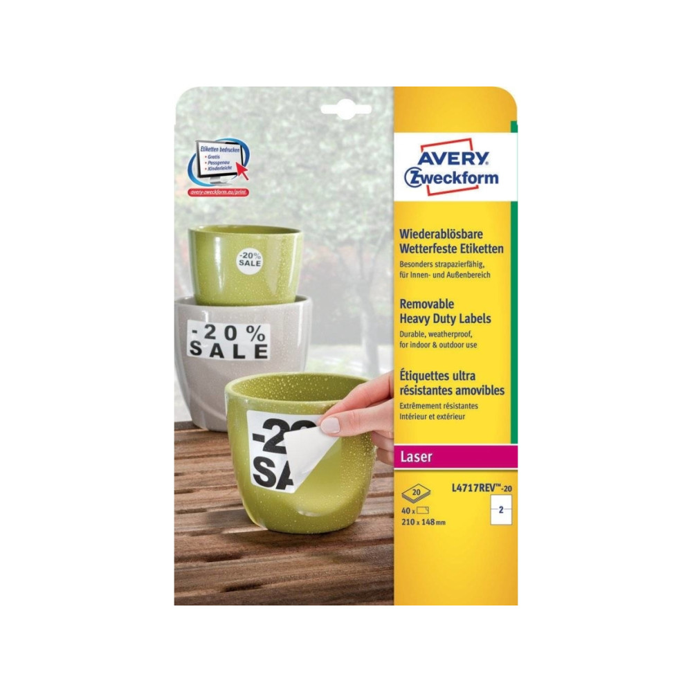 Produktbild för Avery Zweckform - vattentåliga etiketter - matt - 40 etikett (er) - 210 x 148 mm