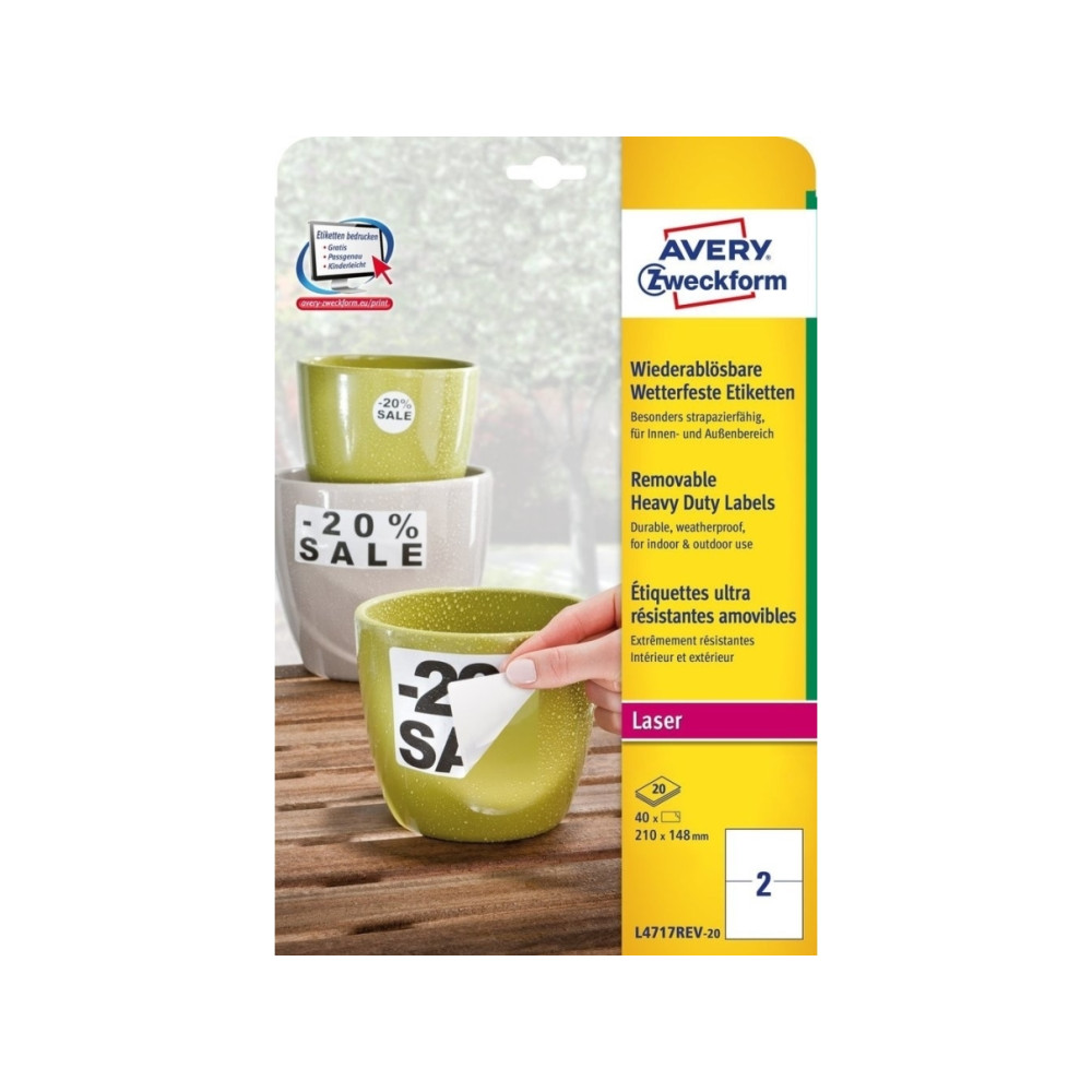 Produktbild för Avery Zweckform - vattentåliga etiketter - matt - 40 etikett (er) - 210 x 148 mm
