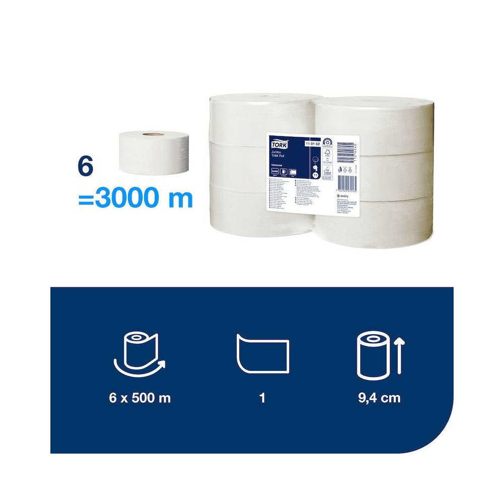Produktbild för Tork Jumbo T1 - toalettpapper - 2500 ark - rulle - 500 m - vit