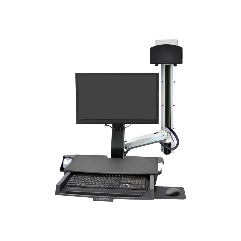 Produktbild för Ergotron StyleView Sit-Stand Combo System with Worksurface monteringssats - för LCD-skärm/tangentbord/mus/streckkodsläsare/processor - liten CPU-hållare - polerat aluminium