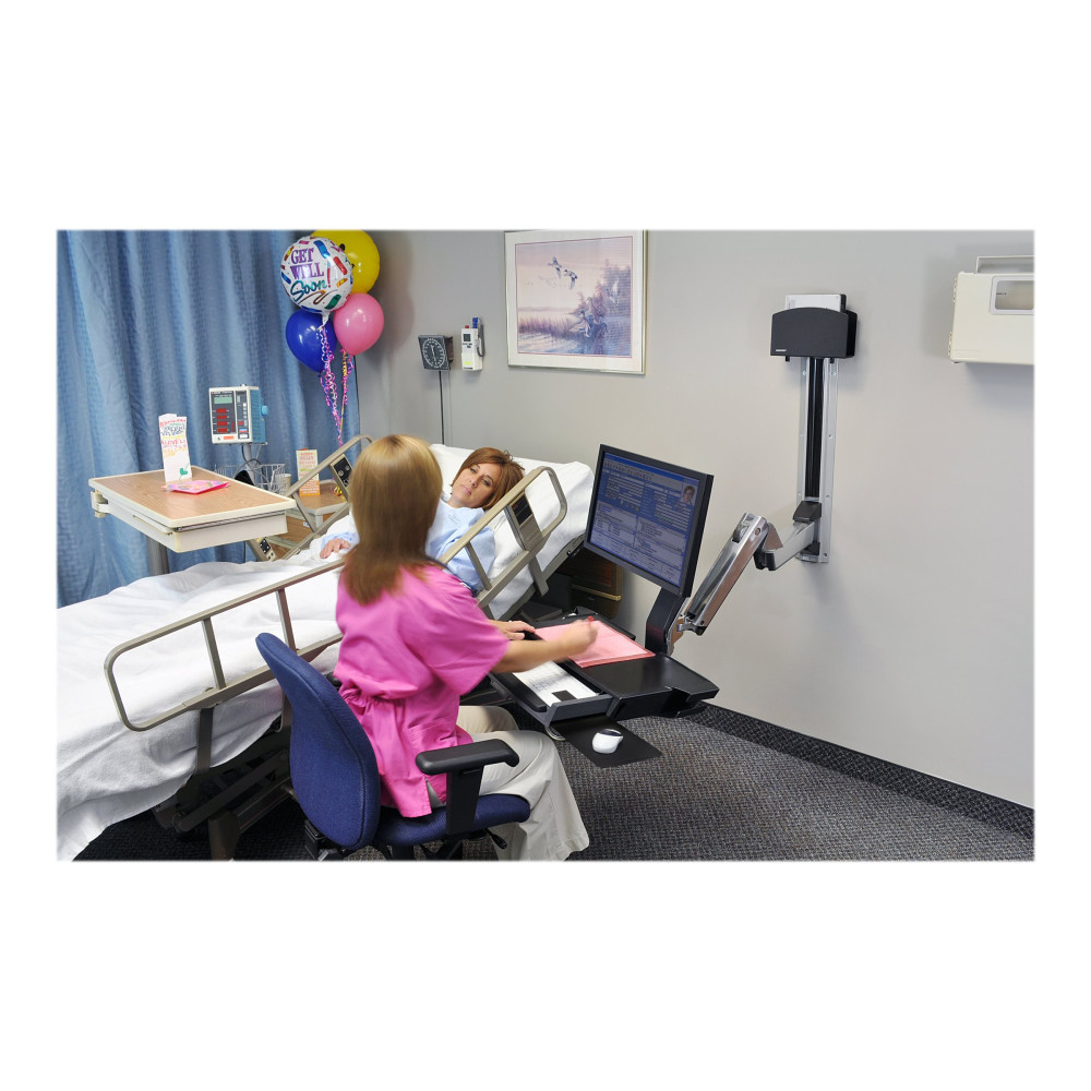 Produktbild för Ergotron StyleView Sit-Stand Combo System with Worksurface monteringssats - för LCD-skärm/tangentbord/mus/streckkodsläsare/processor - liten CPU-hållare - polerat aluminium