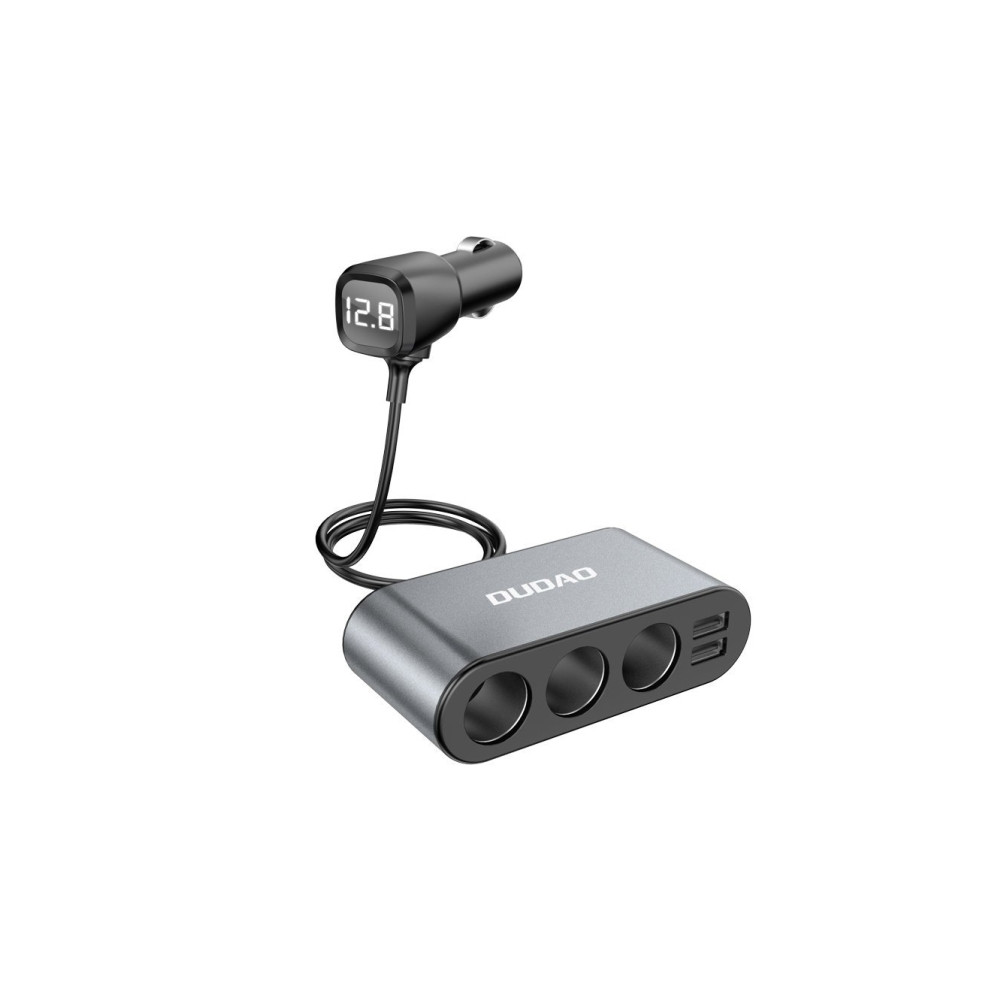 Produktbild för Dudao bil-laddare 2x USB / 3x cigarettändar-splitter svart (...