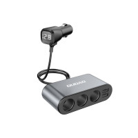Produktbild för Dudao bil-laddare 2x USB / 3x cigarettändar-splitter svart (...