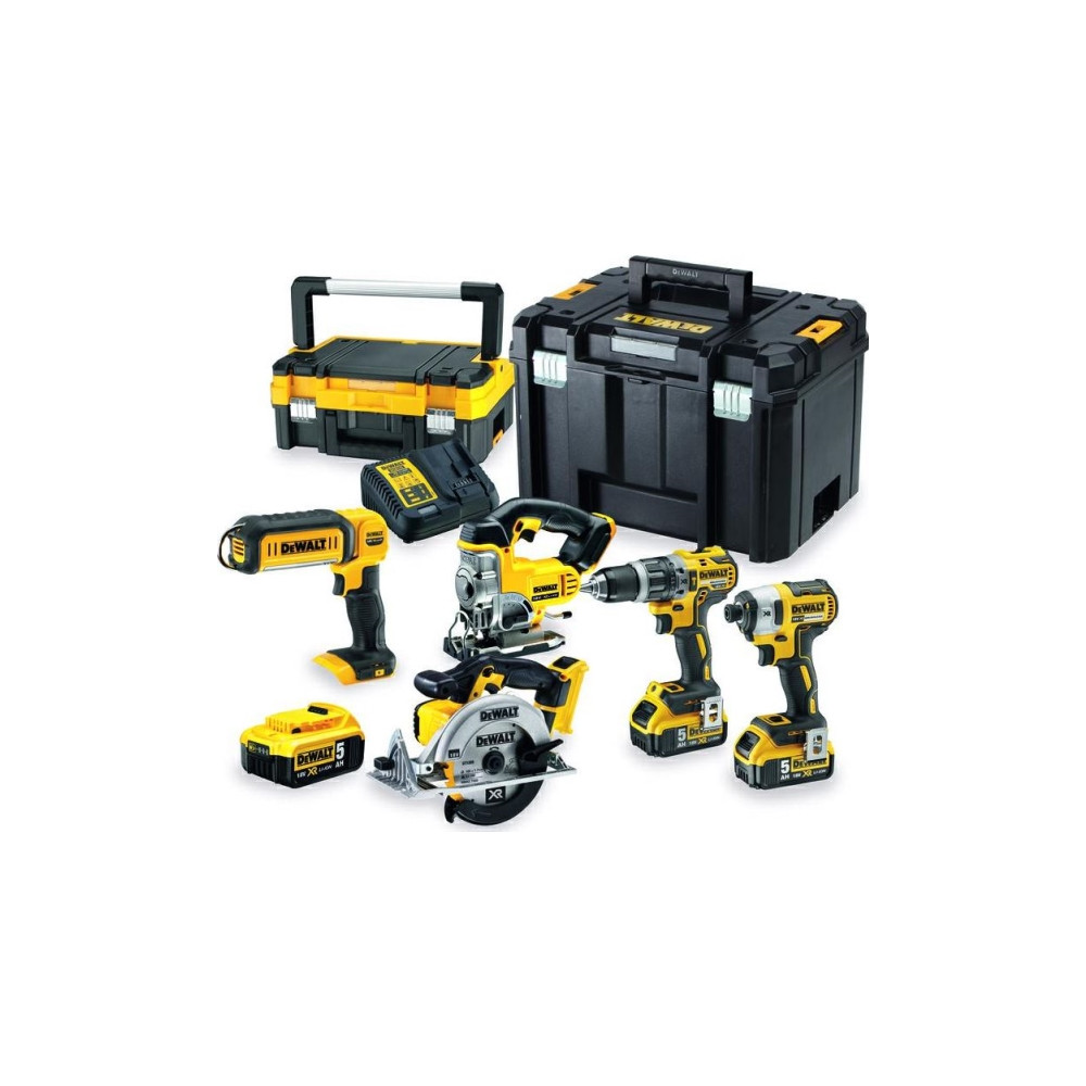Produktbild för DEWALT. COMBO 18V DCD796+DCF887+DCS39+DCS331+DCL050) 3x5.0Ah...