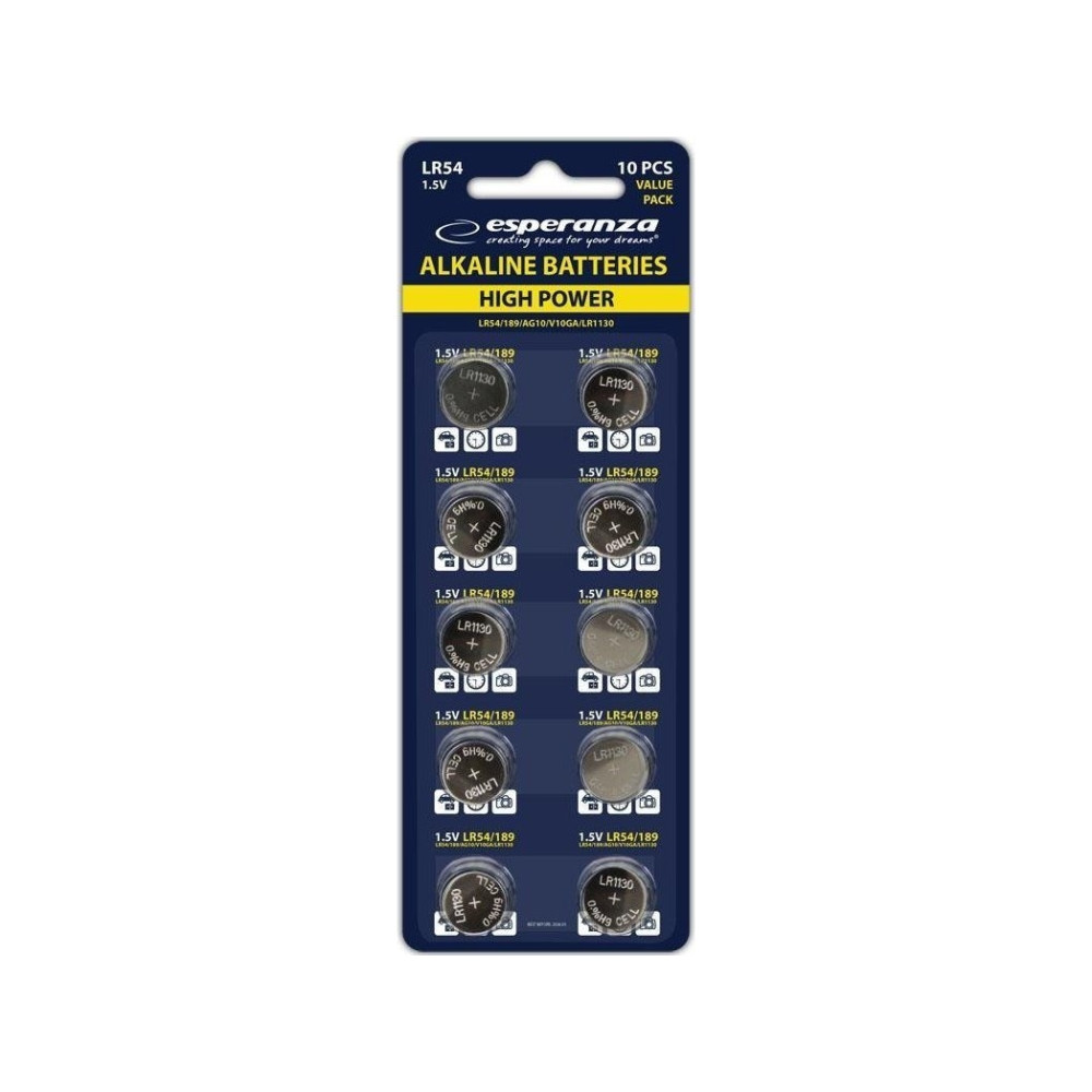 Produktbild för Esperanza Alkaliska batterier Esperanza EZB105 LR54 AG10 10...