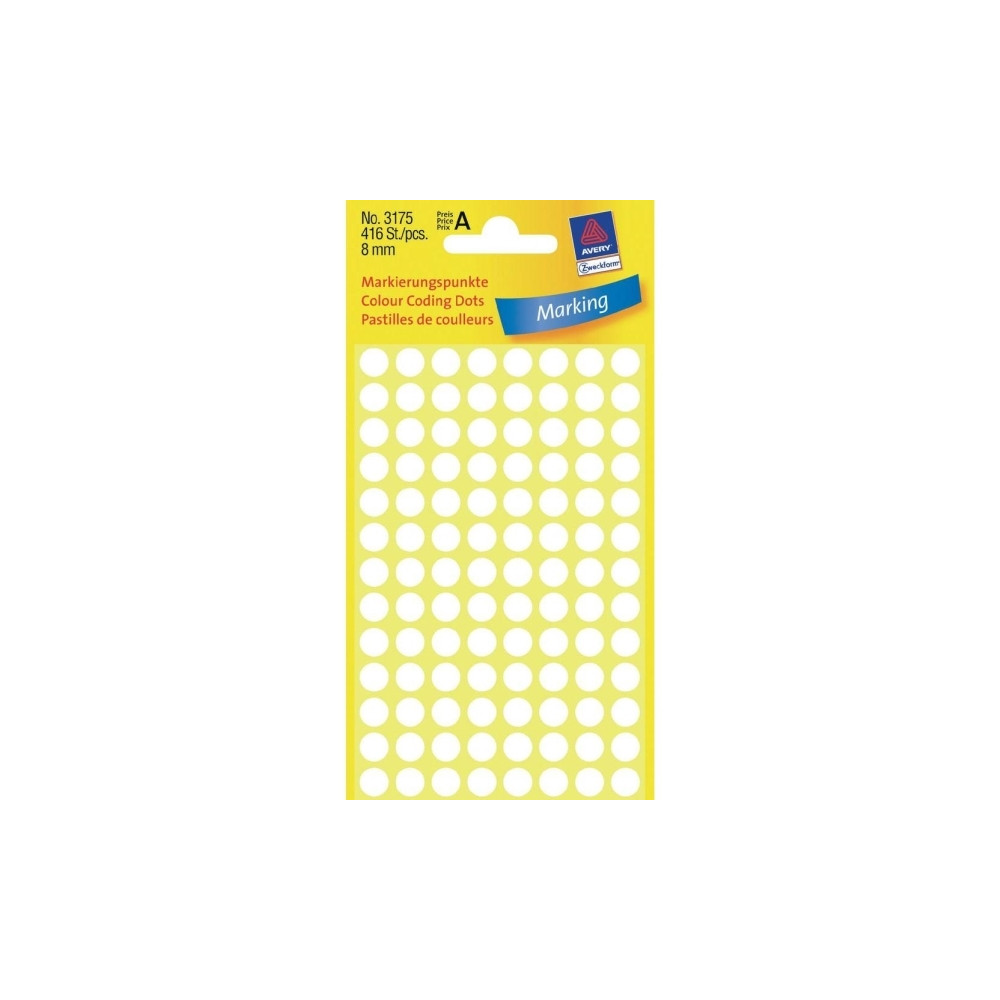 Produktbild för Avery Zweckform färgkodningspunkt - 0,8 cm diameter - vit (paket om 416)