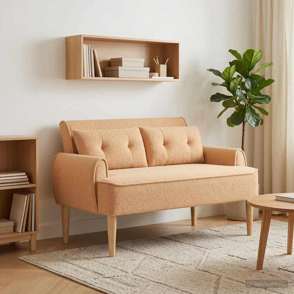 Produktbild för Loveseat med knapprapport Beige 117 x 67 x 77 cm Bouclé