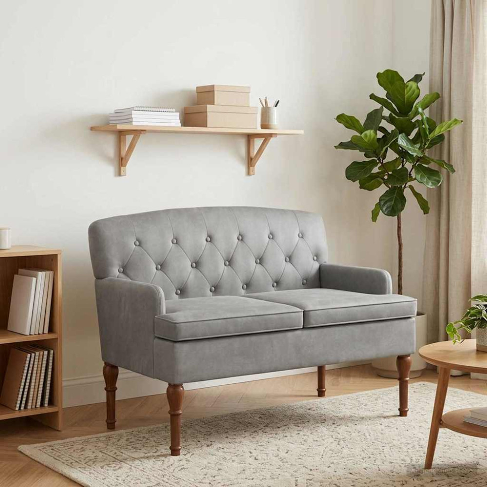 Produktbild för Loveseat med knapprapport Ljusgrå 111 x 65 x 79 cm Sammet