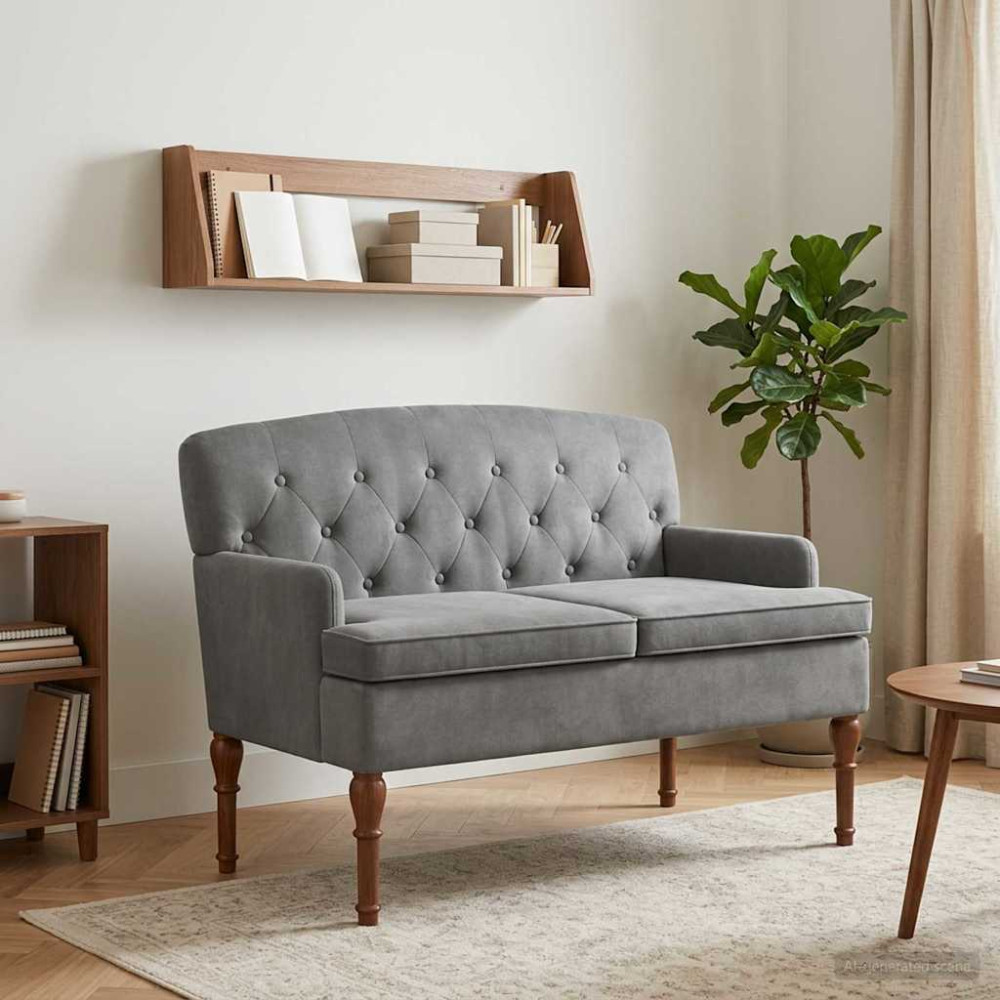 Produktbild för Loveseat med knapprapport Mörkgrå 111 x 65 x 79 cm Sammet
