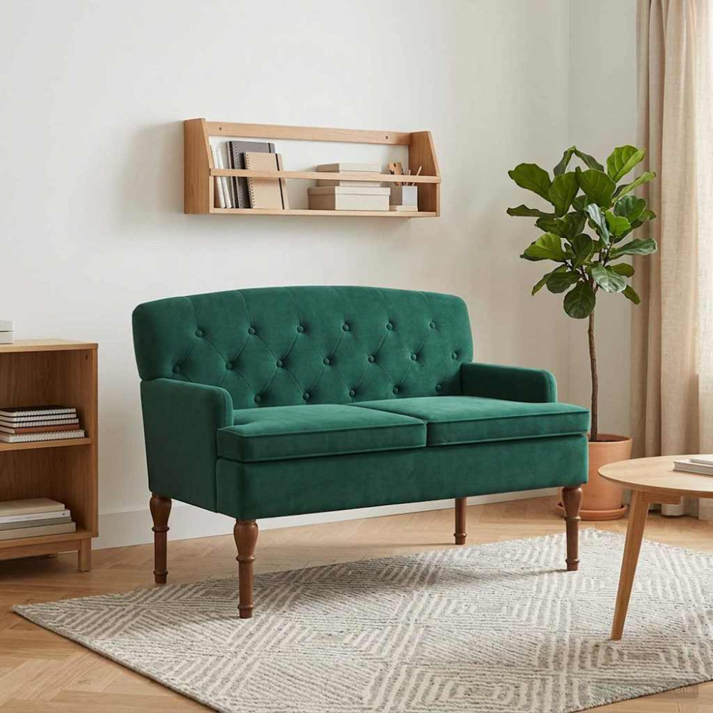 Produktbild för Loveseat med knapprapport Mörkgrön 111 x 65 x 79 cm Sammet