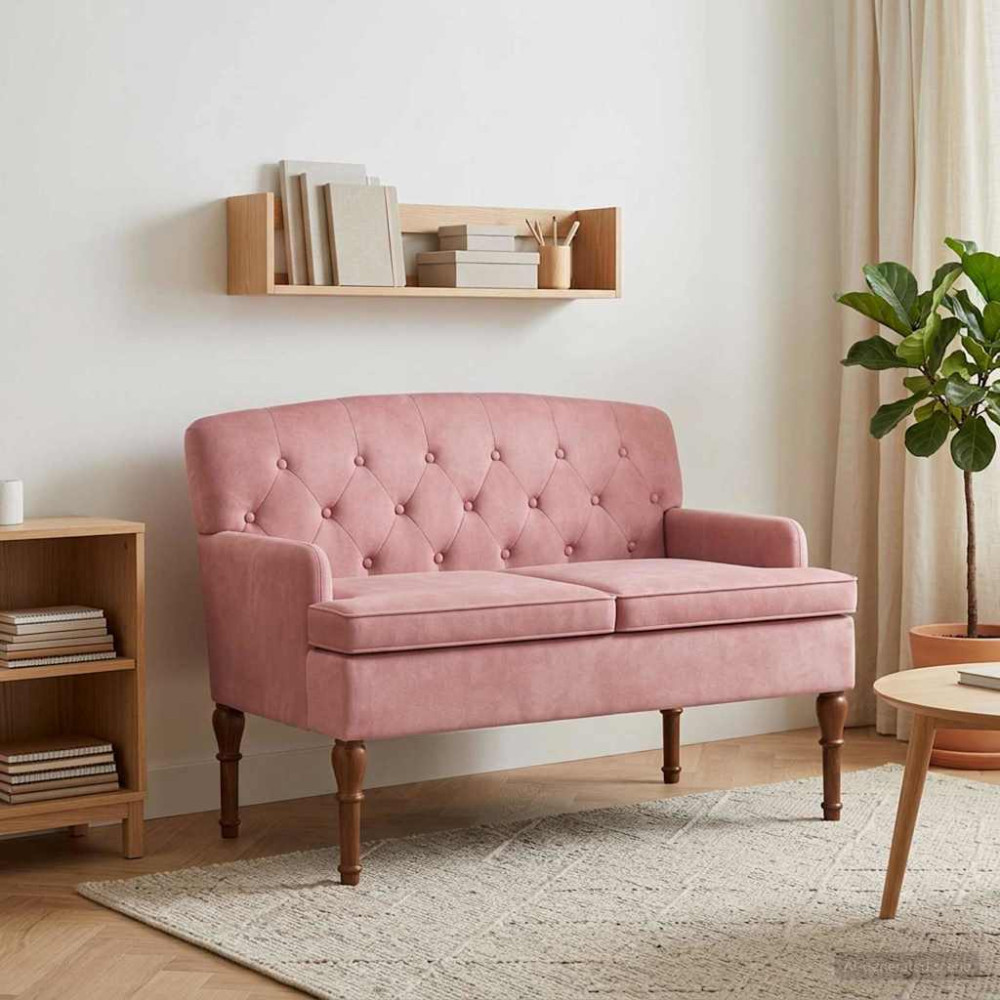 Produktbild för Loveseat med knapprapport Rosa 111 x 65 x 79 cm Sammet