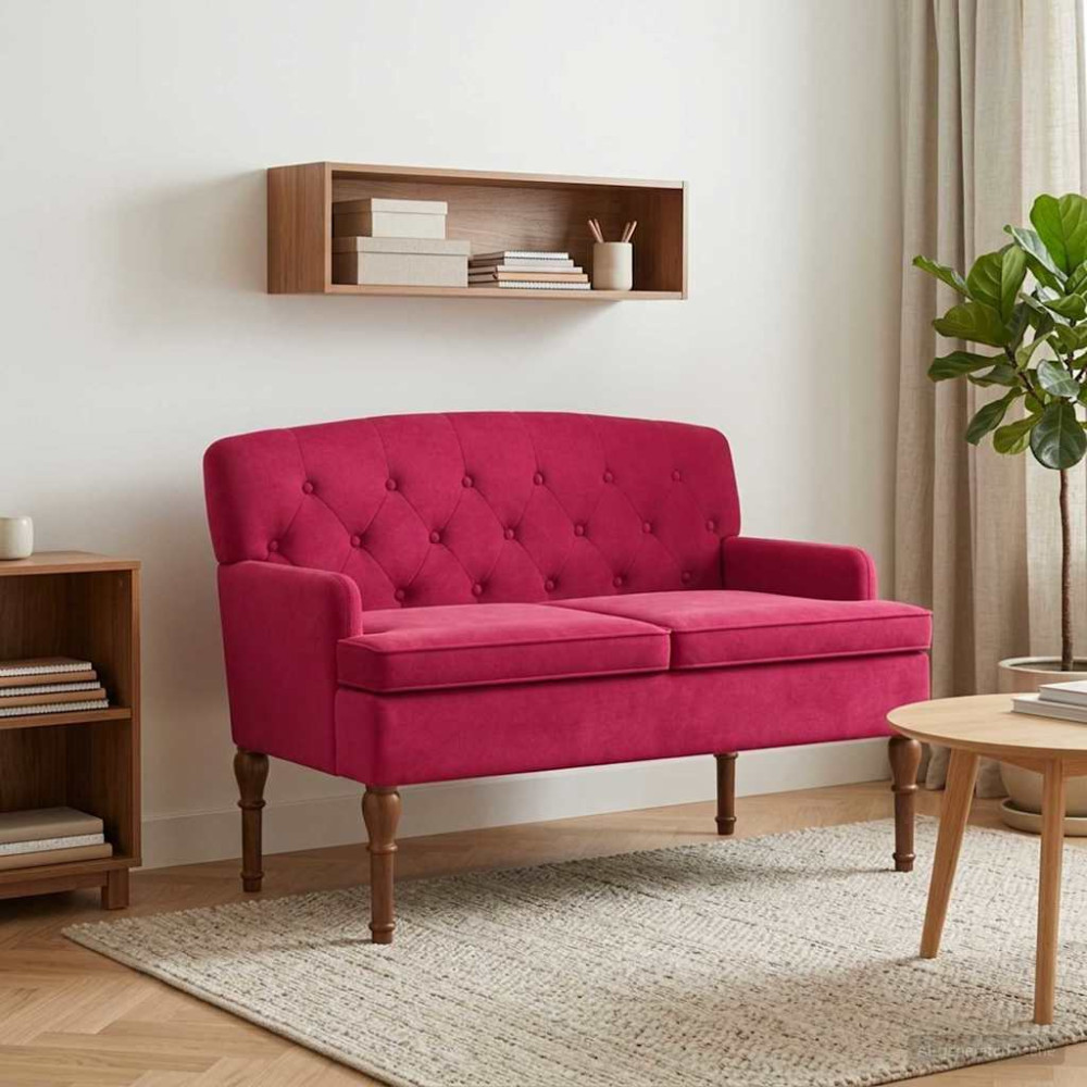 Produktbild för Loveseat med knapprapport Vinröd 111 x 65 x 79 cm Sammet