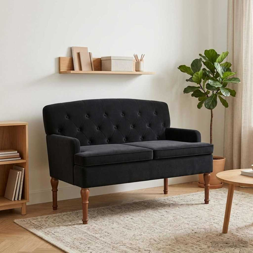Produktbild för Loveseat med knapprapport Svart 111 x 65 x 79 cm Sammet