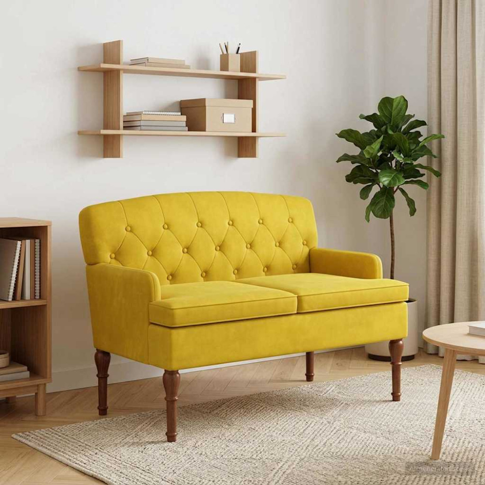 Produktbild för Loveseat med knapprapport Ljusgul 111 x 65 x 79 cm Sammet