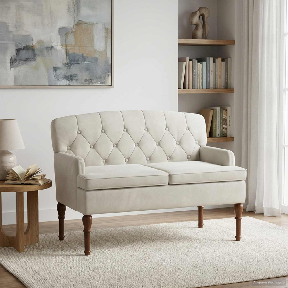 Produktbild för Loveseat med knapprapport Gräddvit 111 x 65 x 79 cm Sammet