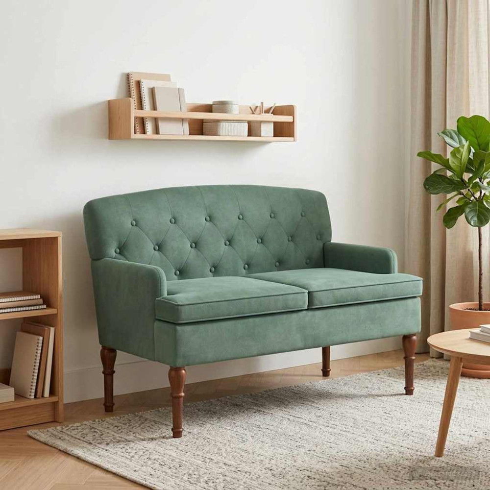 Produktbild för Loveseat med knapprapport Havgrön 111 x 65 x 79 cm Sammet