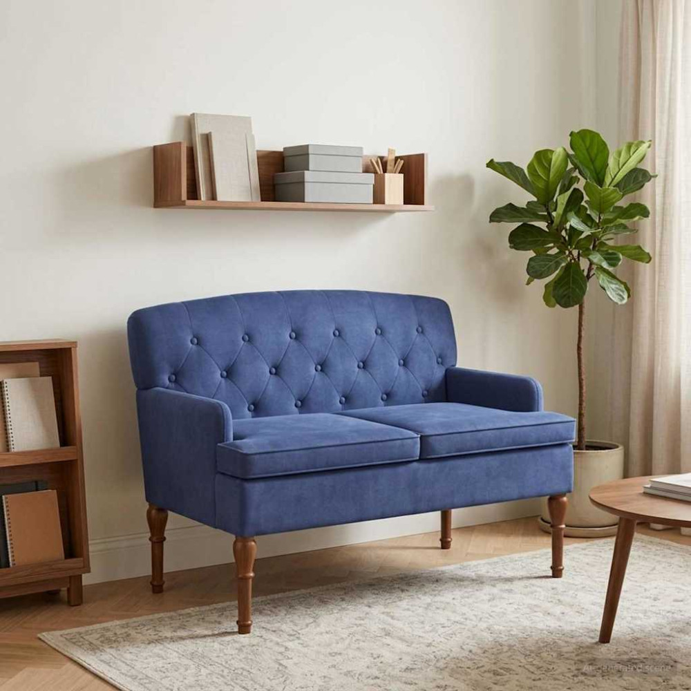 Produktbild för Loveseat med knapprapport Polisblå 111 x 65 x 79 cm Sammet