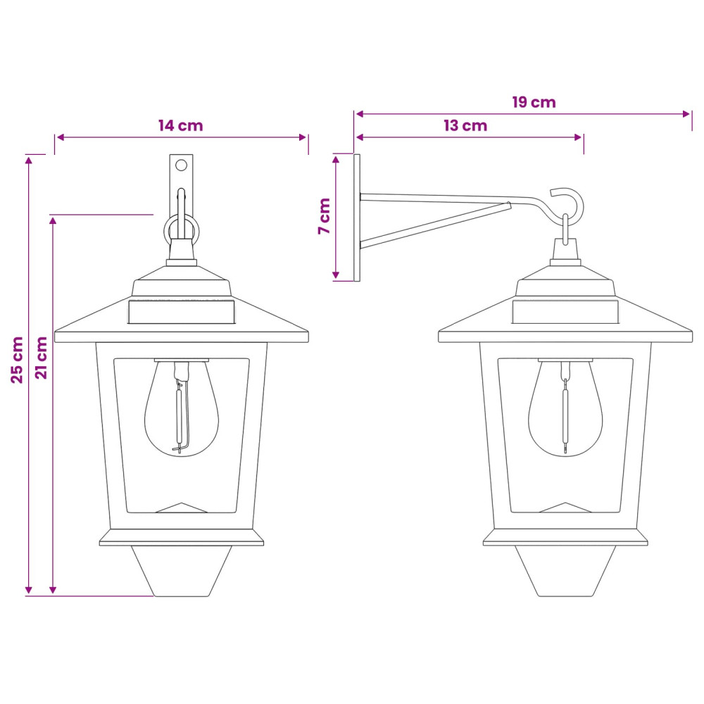 Produktbild för Vägghängd Lampa with LED Bulb 2 st Svart 19 x 14 x 25 cm