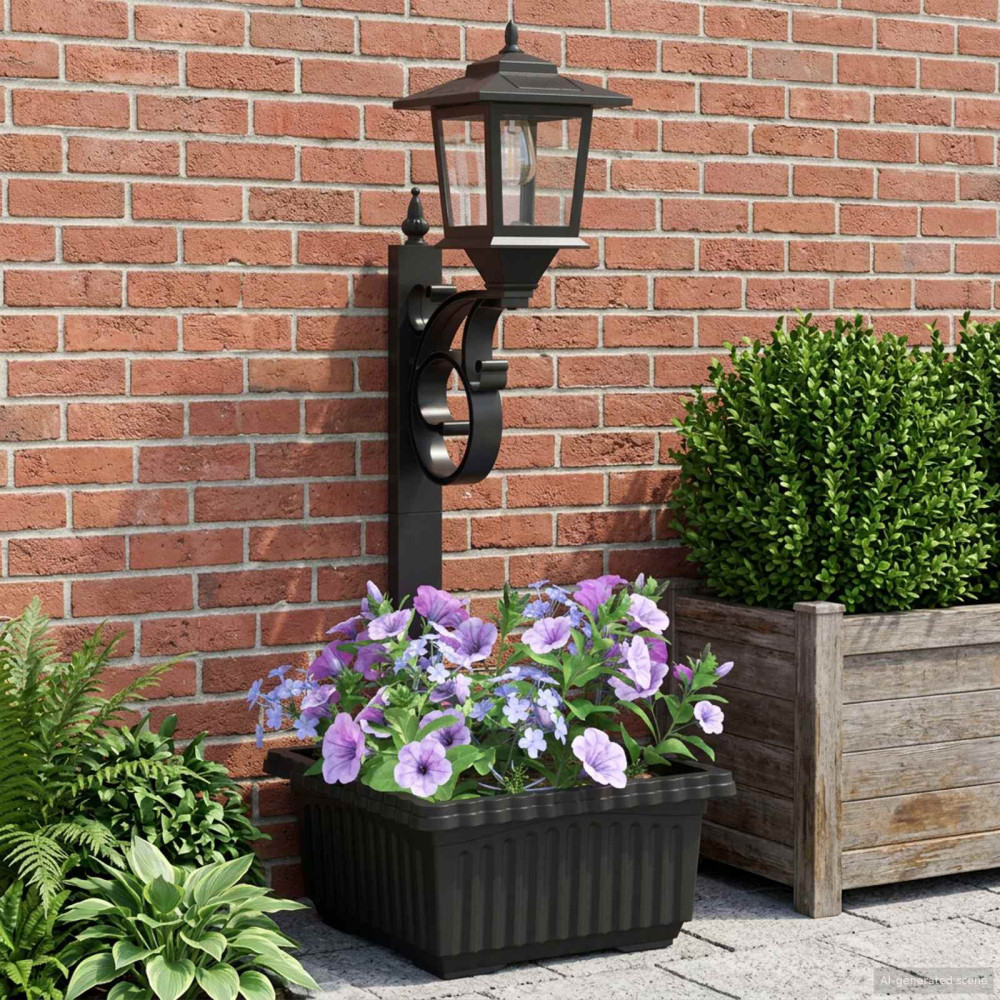Produktbild för Pollare med Blomlåda Svart 29 x 28 x 74 cm ABS och PP