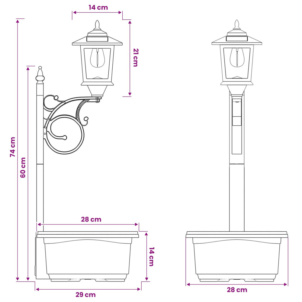 Produktbild för Pollare med Blomlåda Svart 29 x 28 x 74 cm ABS och PP