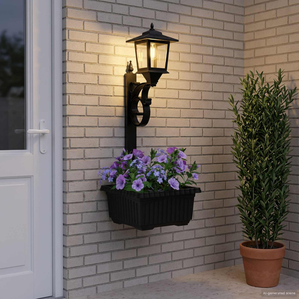 Produktbild för Pollare med Blomlåda Svart 29 x 28 x 74 cm ABS och PP