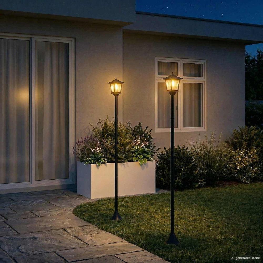 Produktbild för Lampstolpsset with LED Bulb 2 st Svart 16 x 16 x 156 cm