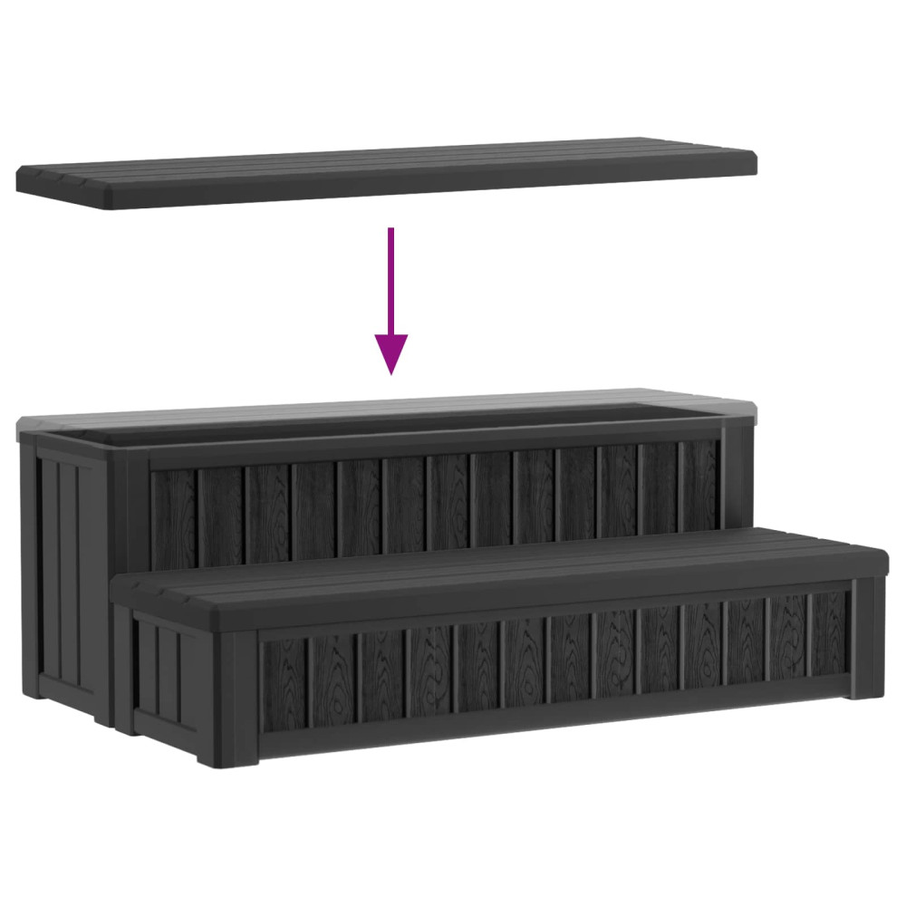 Produktbild för Badtunna Steg med Förvaring 2-Stegs Svart 93 x 57 x 35 cm PP