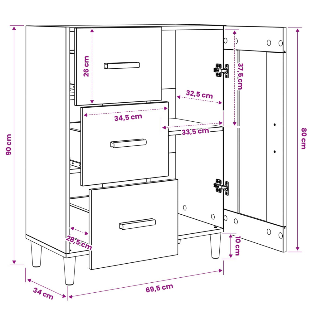 Produktbild för Sideboard Artisan-ek 69,5 x 34 x 90 cm Konstruerat trä