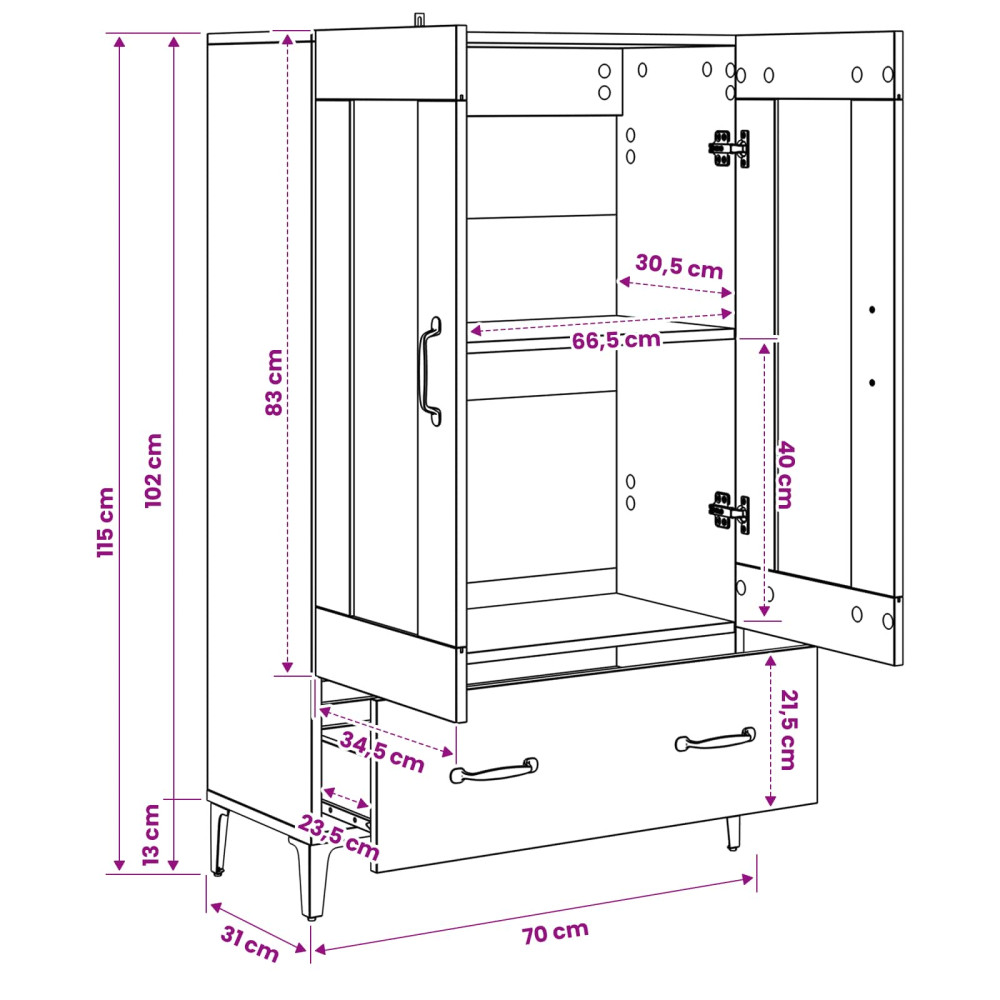 Produktbild för Skåp Artisan-ek 70 x 31 x 115 cm Konstruerat trä