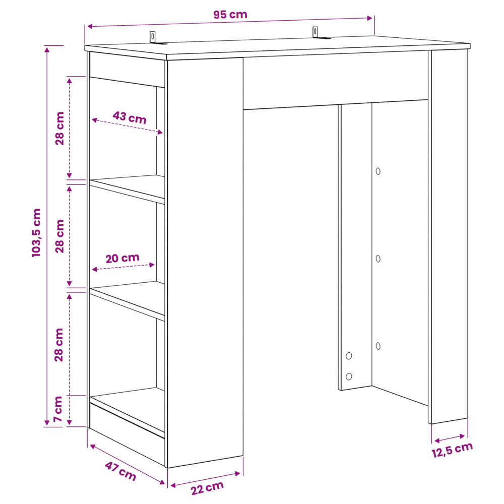 Produktbild för Barbord 95 x 47 x 103,5 cm Konstruerat trä Svart ek