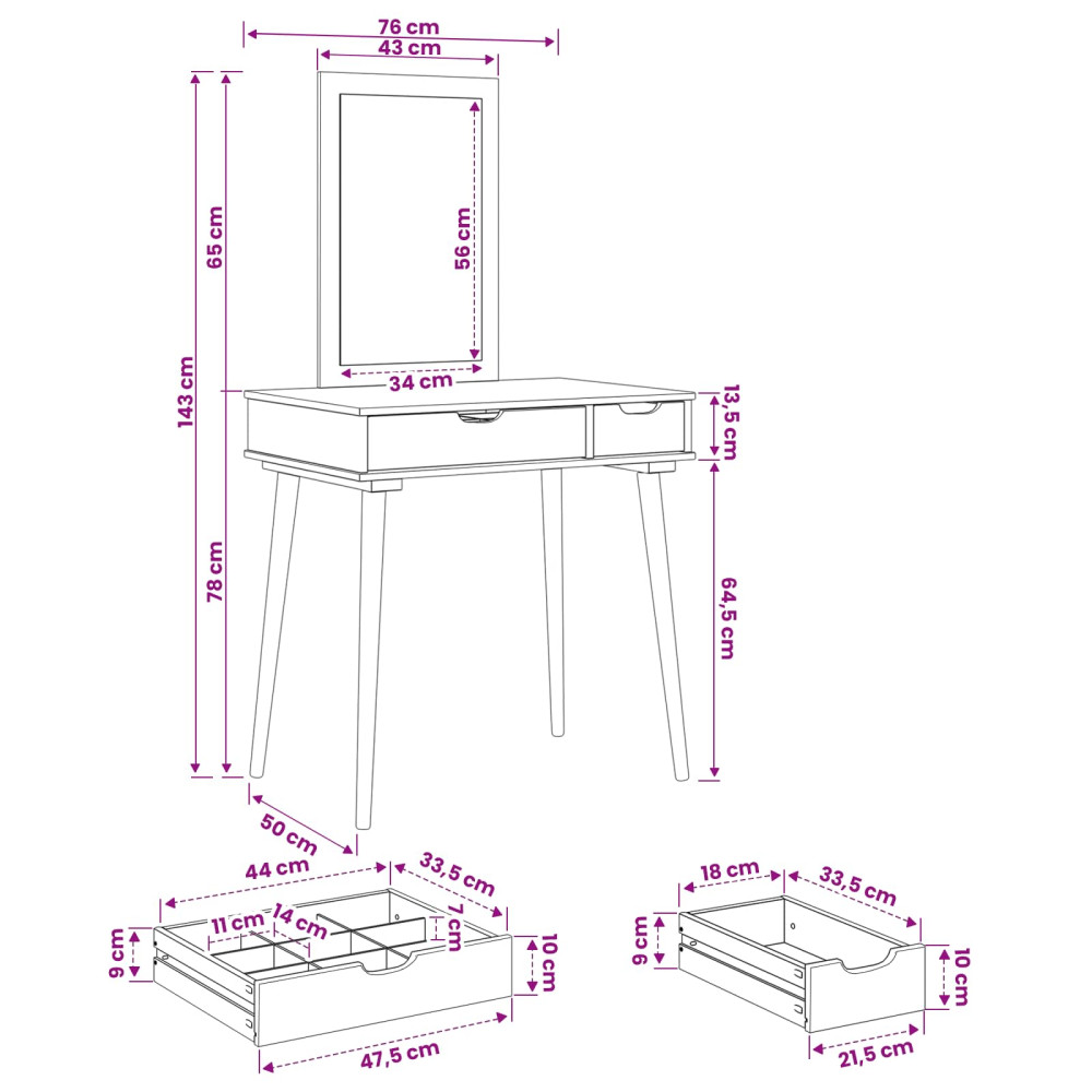 Produktbild för Skrivbordsset FAUSKE 2 pcs Vit 76 x 50 x 143 cm