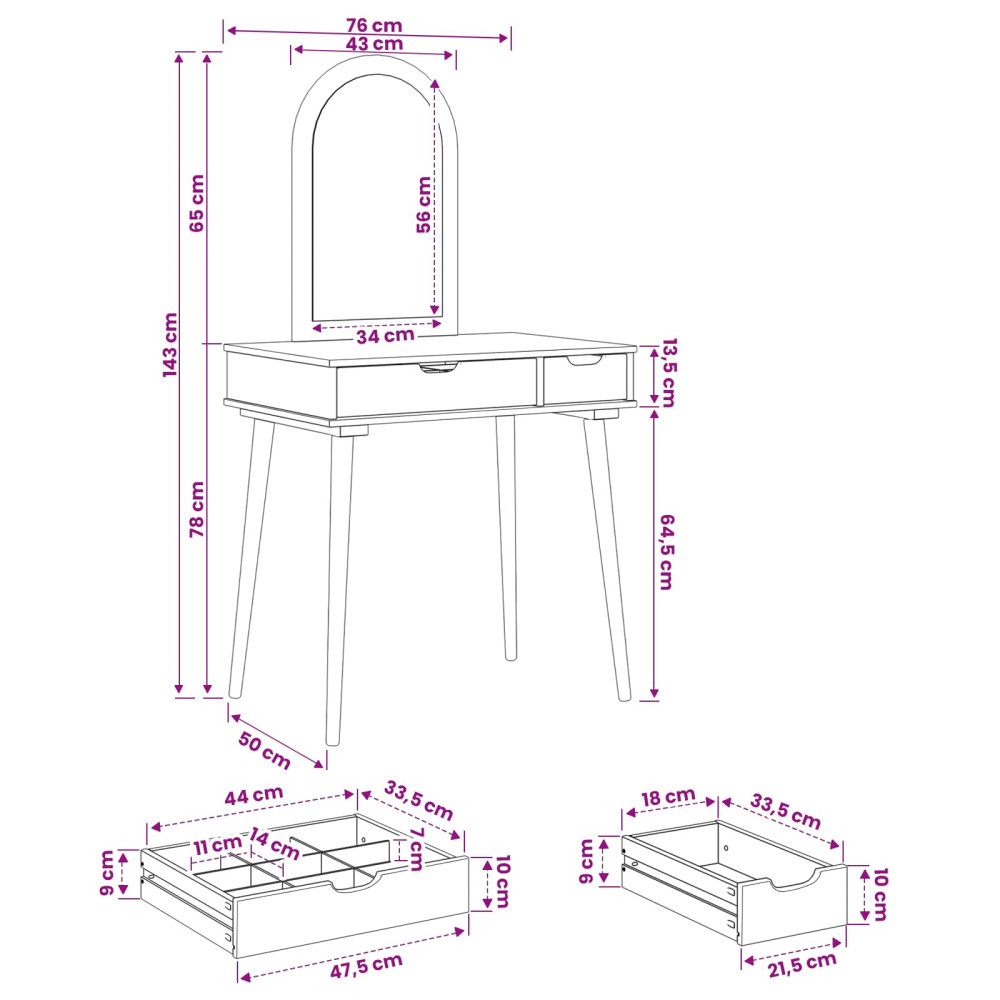 Produktbild för Skrivbordsset FAUSKE 2 pcs Vit 76 x 50 x 143 cm