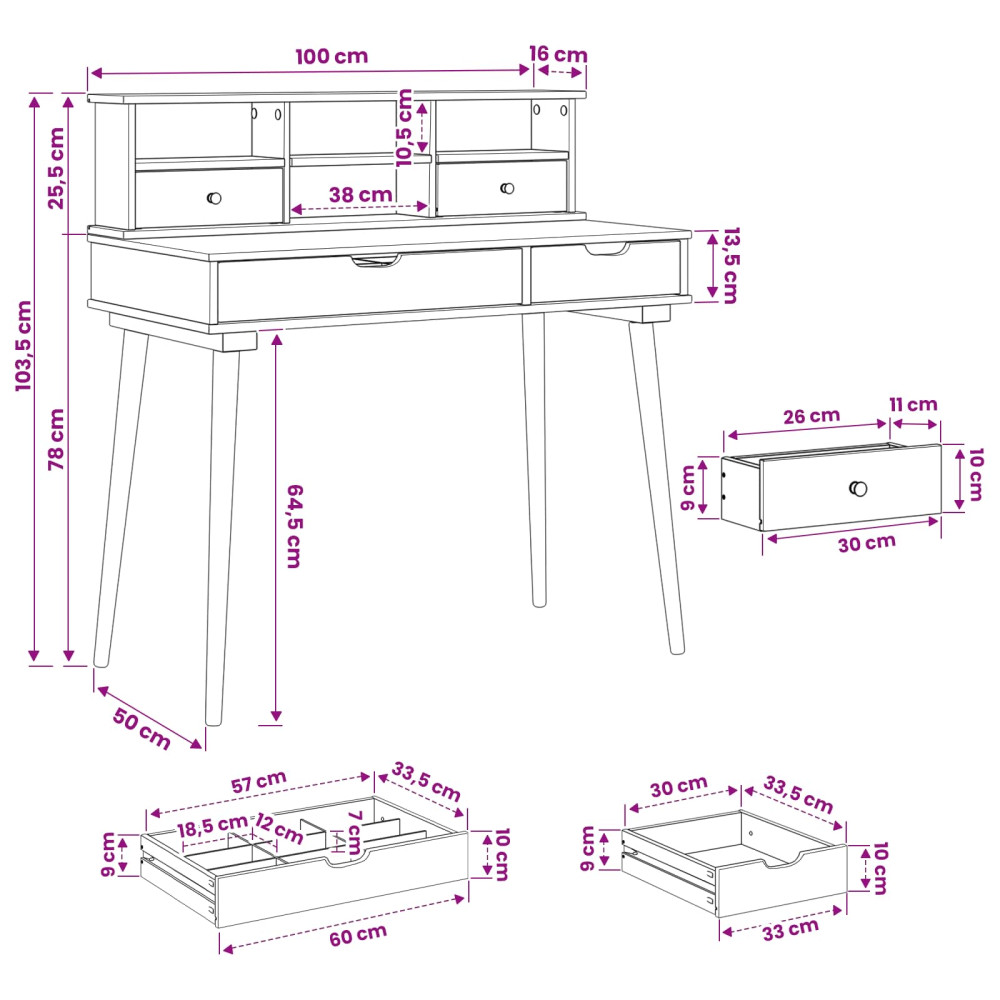 Produktbild för Skrivbordsset FAUSKE 2 pcs Vit 100 x 50 x 103,5 cm