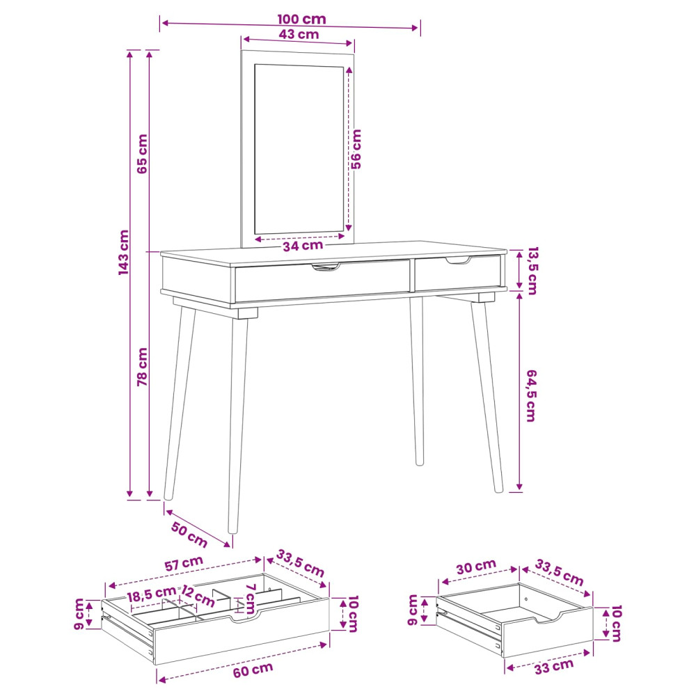 Produktbild för Skrivbordsset FAUSKE 2 pcs Vit 100 x 50 x 143 cm